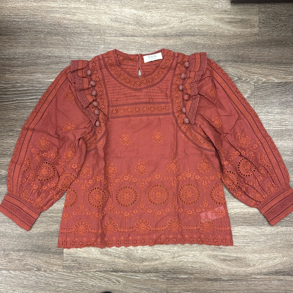 Sea New York rust embroidered long sleeve top